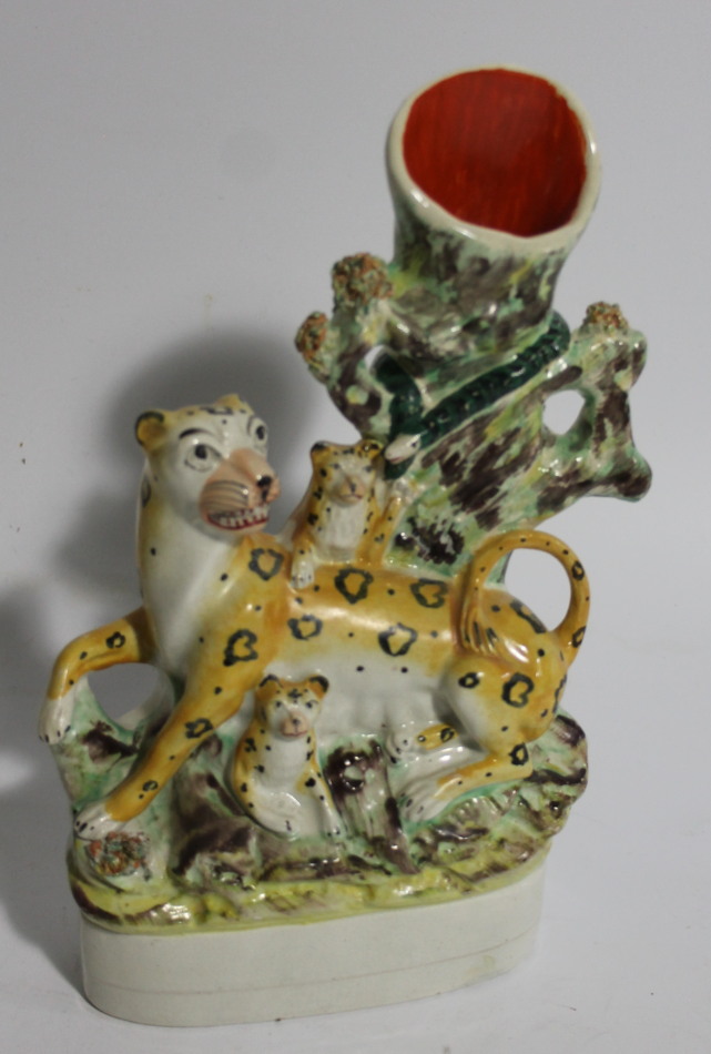 Appraisal: A mid- thC Staffordshire leopard and cubs spill vase group