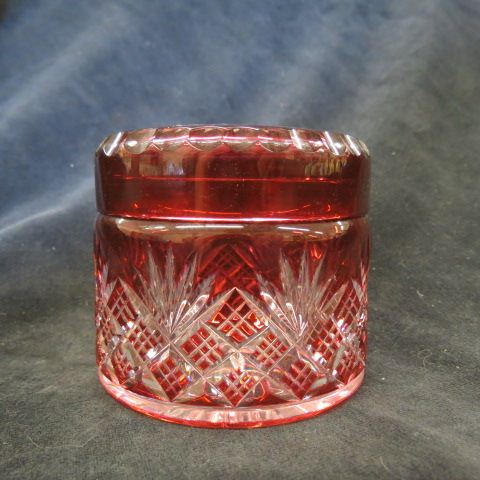 Appraisal: Dorflinger Cranberry Cut-to-Clear Box diamond fan decor diameter excellent unsigned