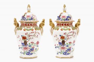 Appraisal: Pair of Chamberlain's Worcester Vases w Covers Chamberlain English Worcester