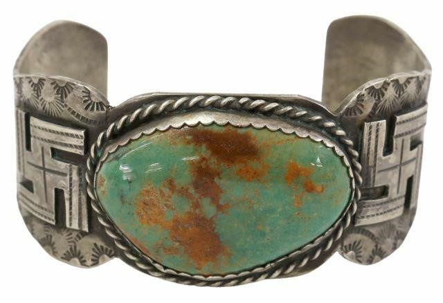 Appraisal: Native American sterling silver and turquoise cuff bracelet likely Navajo