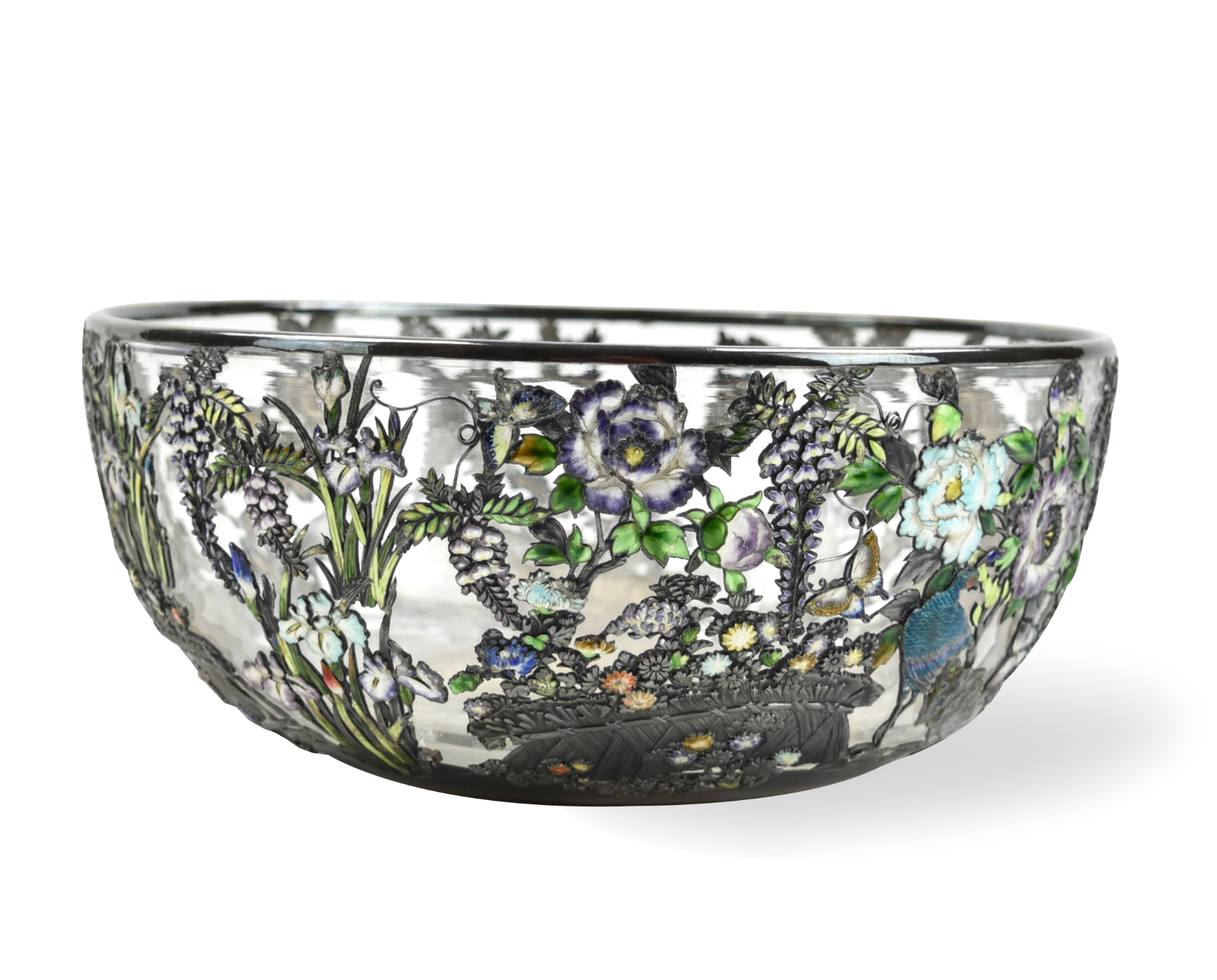 Appraisal: a Chinese export pure silver glass bowl attached with raised