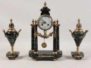 Appraisal: FRENCH GILT BRONZE AND VERDE MARBLE CLOCK SET FRENCH GILT