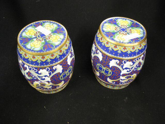 Appraisal: Pair of Cloisonne Covered Jars barrel form rich coloring excellent