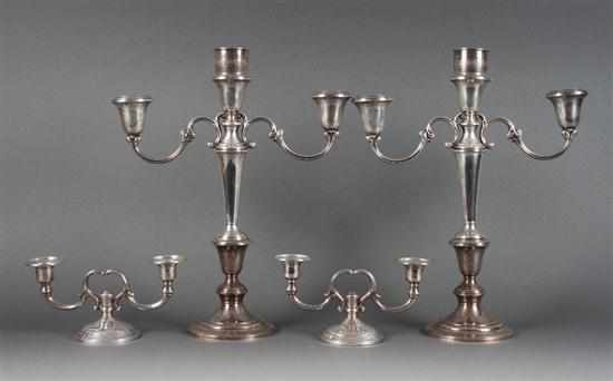 Appraisal: Two pairs of American weighted sterling silver candelabra Gorham and