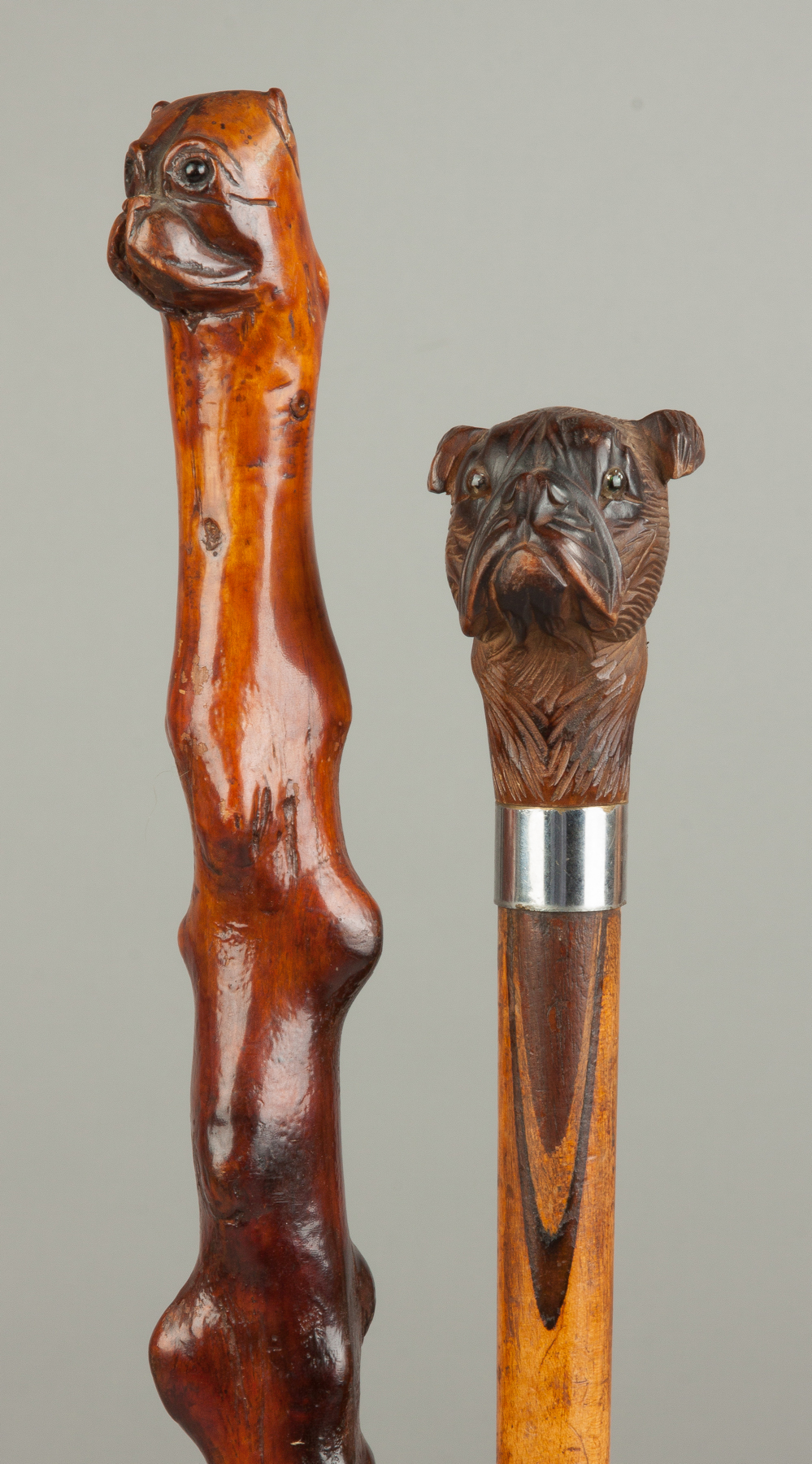 Appraisal: Two Vintage Carved Dog Head Canes