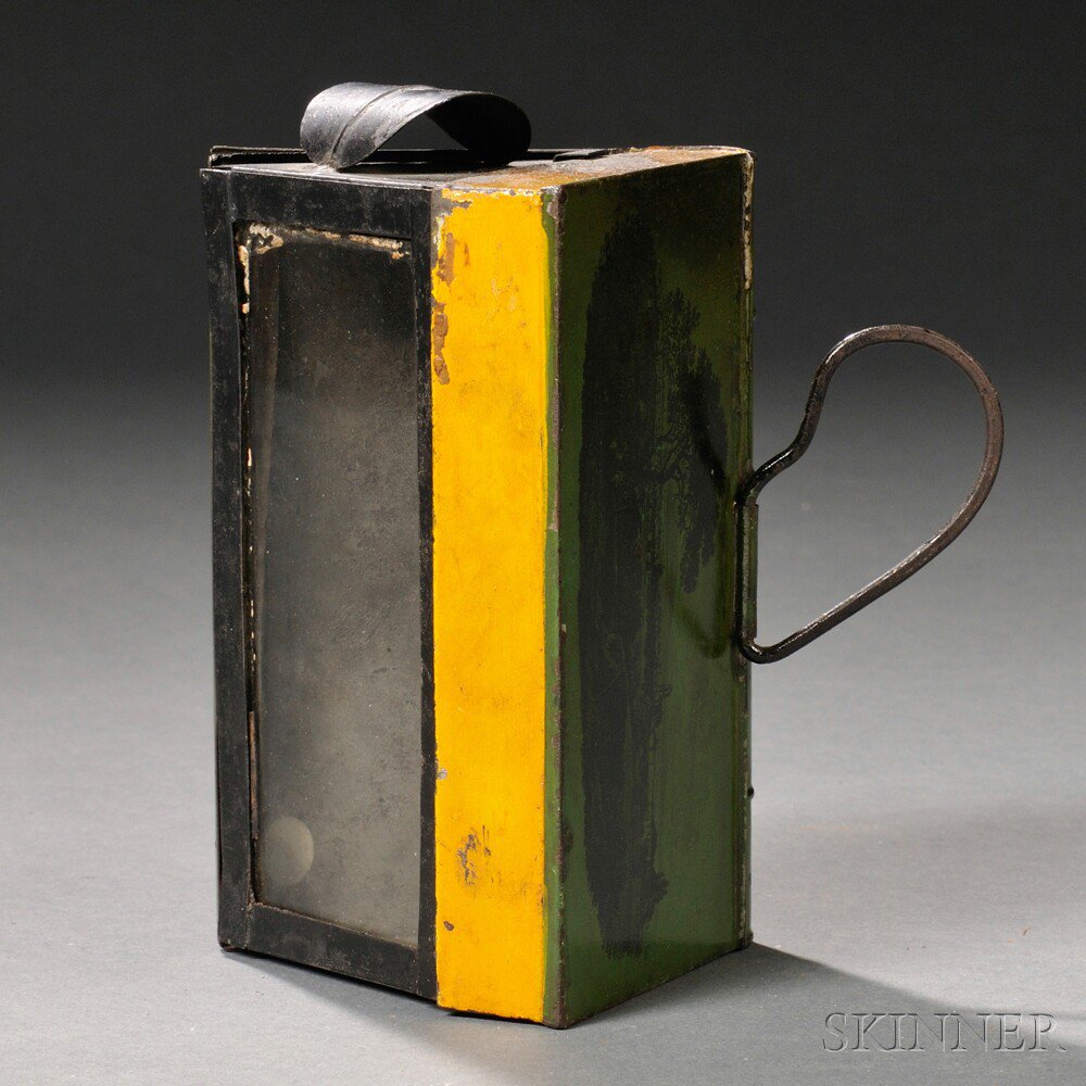 Appraisal: Small Transfer-decorated Tin Book-form Candle Lantern probably England early th