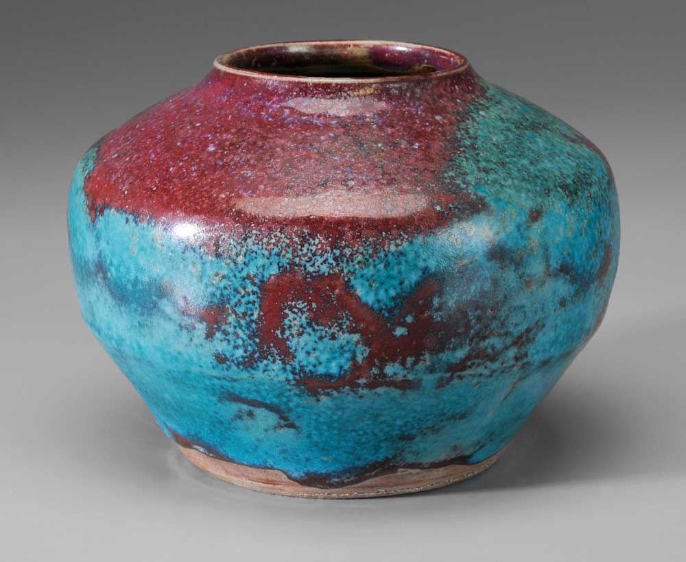 Appraisal: Jugtown Red and Blue Glaze Vase North Carolina second quarter