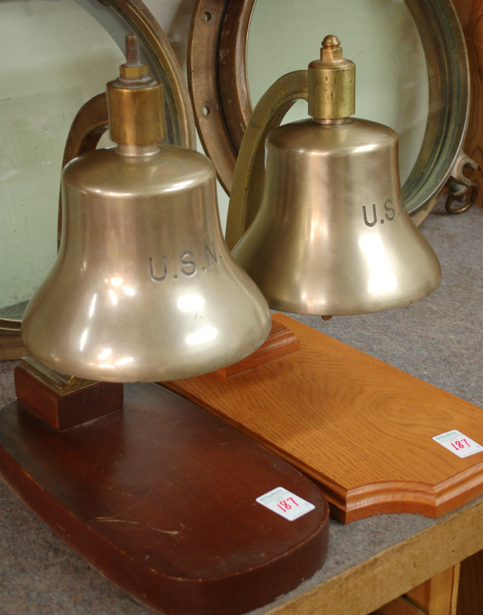 Appraisal: TWO U S NAVY SHIPS BELLS WW-II vintage both cast