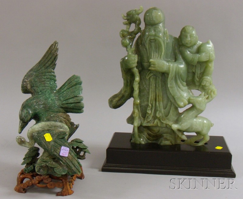 Appraisal: Two Asian Carved Jade Figural Groups an eagle and snake