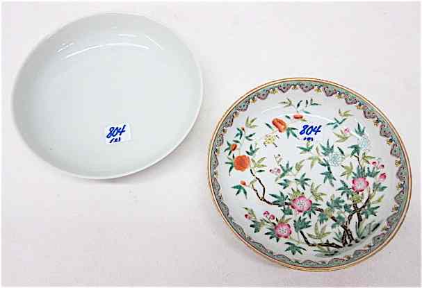 Appraisal: TWO CHINESE PORCELAIN LOW BOWLS one hand painted with flowering