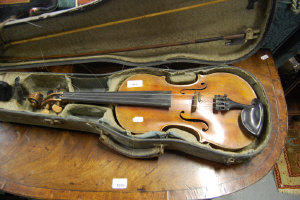 Appraisal: An old violin in case to w two bows one