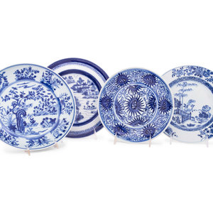 Appraisal: Four Chinese Blue and White Porcelain Plates TH- TH CENTURY