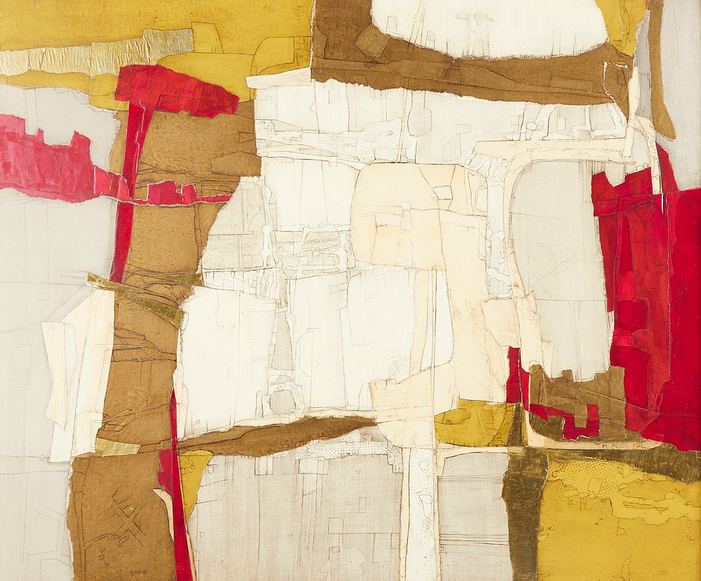 Appraisal: Ida Ozonoff Untitled Aerial Landscape Oil Collage on Masonite Ida