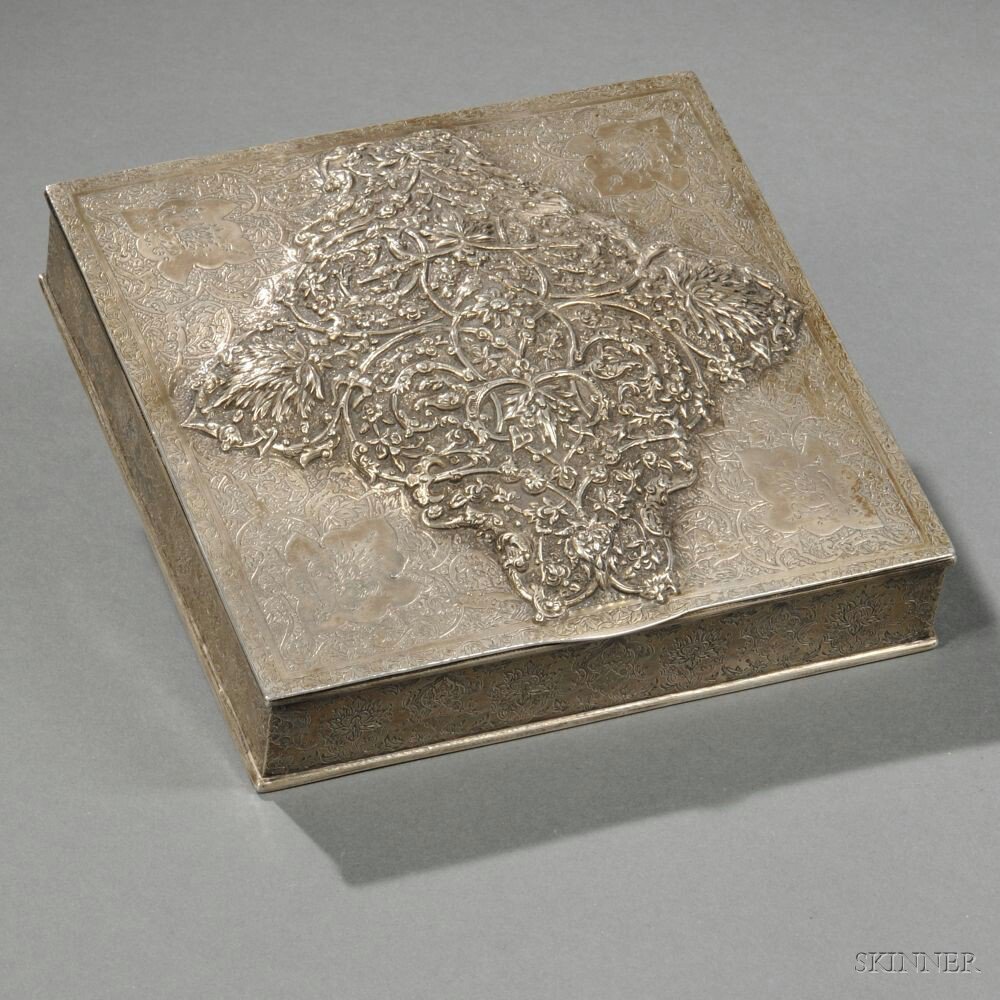 Appraisal: Iranian Silver Box probably Isfahan mid- th century the hinged