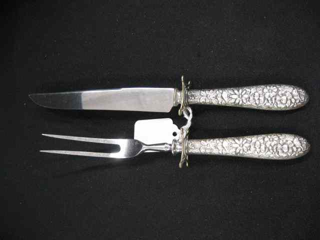 Appraisal: Sterling Silver pc Carving Set a floral repousse design knife