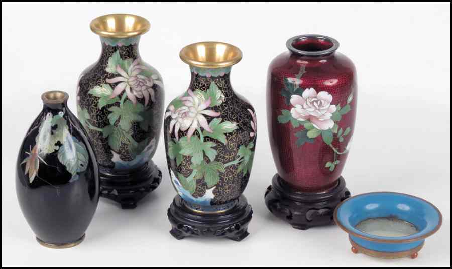 Appraisal: PAIR OF CLOISONNE VASES Together with two cloisonne vases and