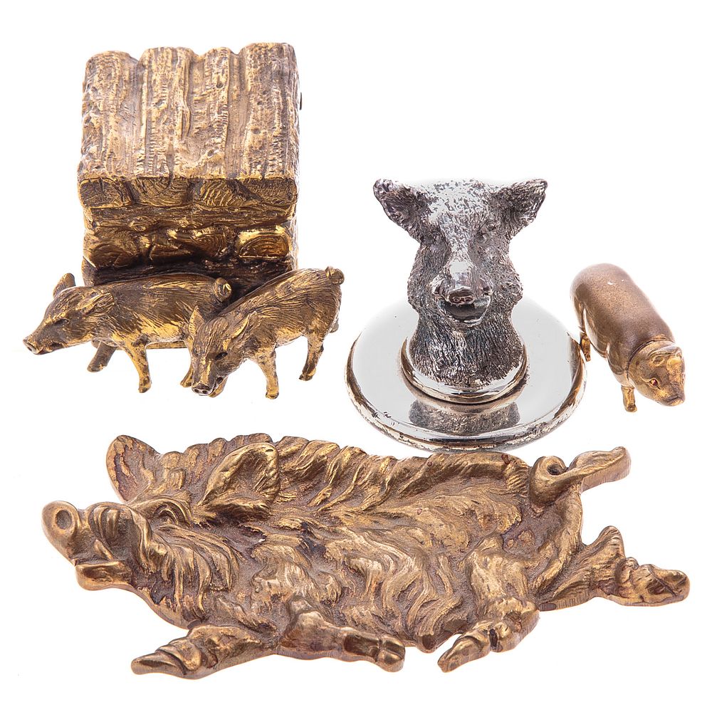 Appraisal: Five Assorted Pig Desk Articles Late th early th centuries