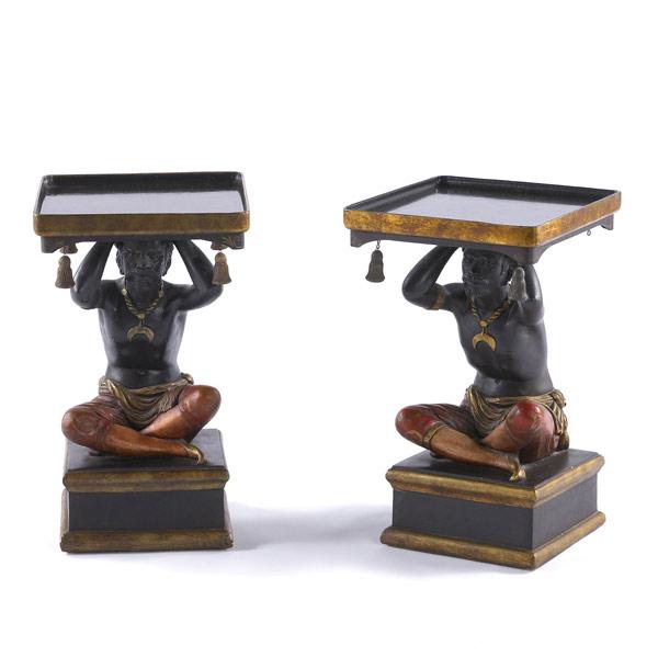 Appraisal: BLACKAMOOR TABLES Pair of decorative side tables with figures supporting