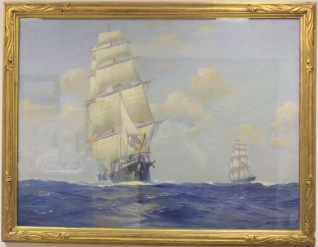 Appraisal: CHARLES ROBERT PATTERSON - NY OILPAINTING UNDER GLASS TWO SHIPS