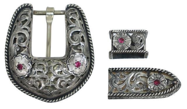 Appraisal: Southwest belt buckle set by Mortenson Silver Saddles Santa Fe