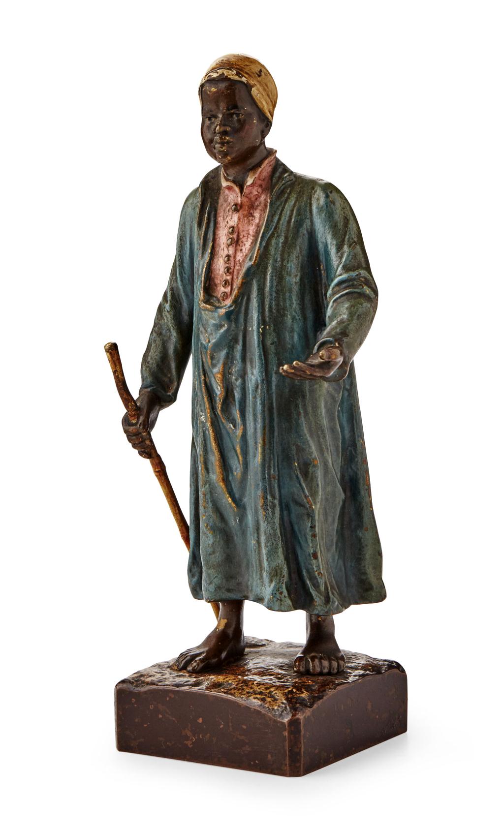 Appraisal: FRANZ BERGMANN COLD-PAINTED BRONZE FIGURE CIRCA cast as an Arabic