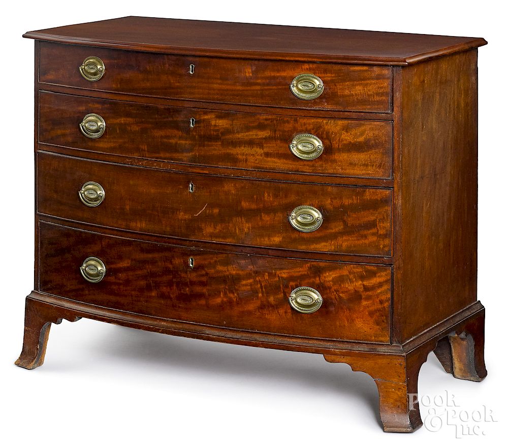 Appraisal: Federal mahogany bowfront chest of drawers Exclusive on Bidsquare Pennsylvania