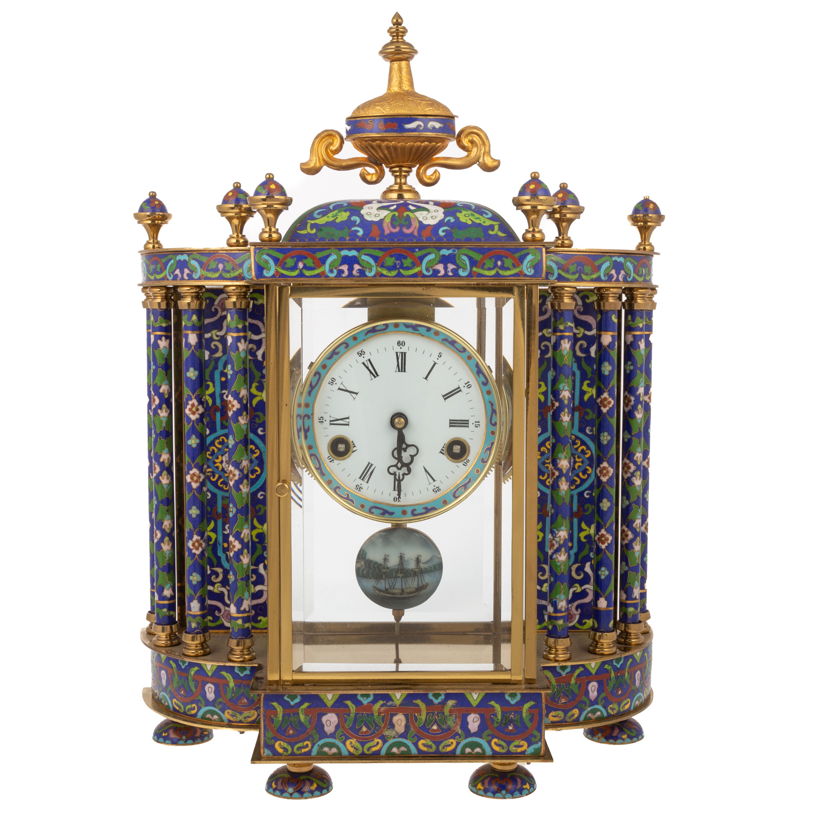 Appraisal: CHINESE CLOISONNE REGULATOR CLOCK Second half th century brass and