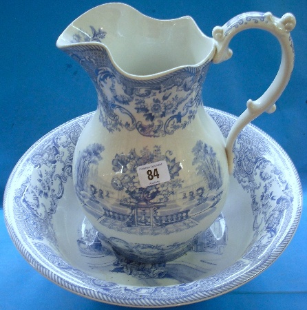 Appraisal: Spode Signature Collection Blue and White Jug and Bowl Crack