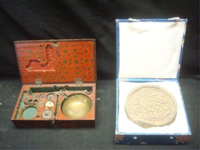 Appraisal: Asian Lot Boxed Scales Boxed Stone The scales seem to