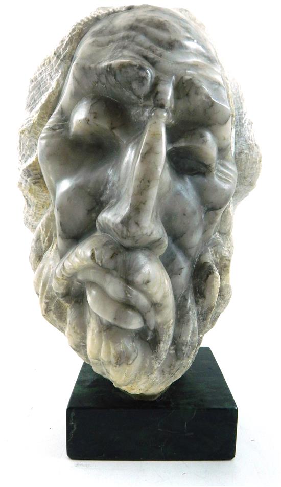 Appraisal: th C marble sculpture of bearded head on green marble