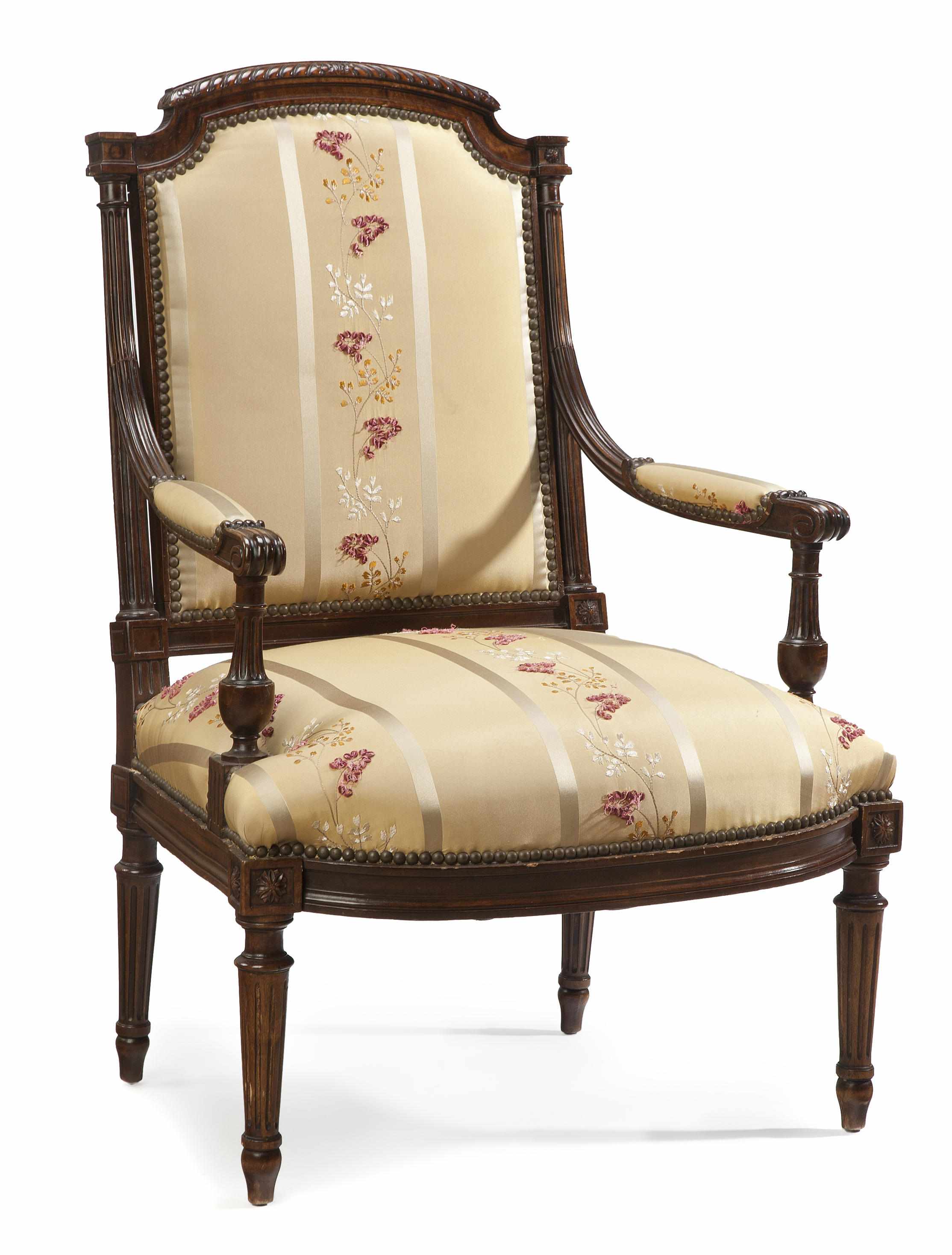 Appraisal: A Louis XVI style carved beechwood fauteuil late th century