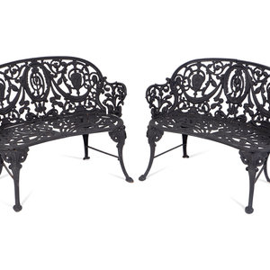 Appraisal: A Pair of Victorian Style Cast-Iron Garden Benches TH CENTURY