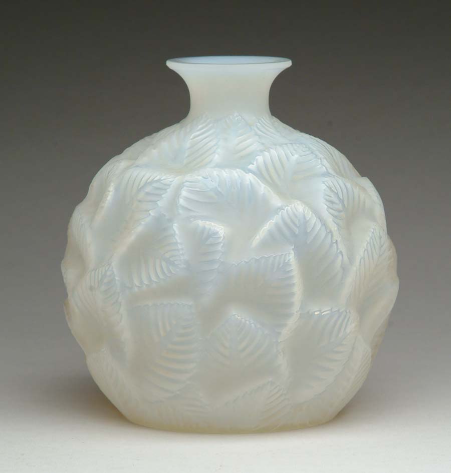 Appraisal: LALIQUE ORMEAUX VASE Beautiful Lalique vase has allover leaf design