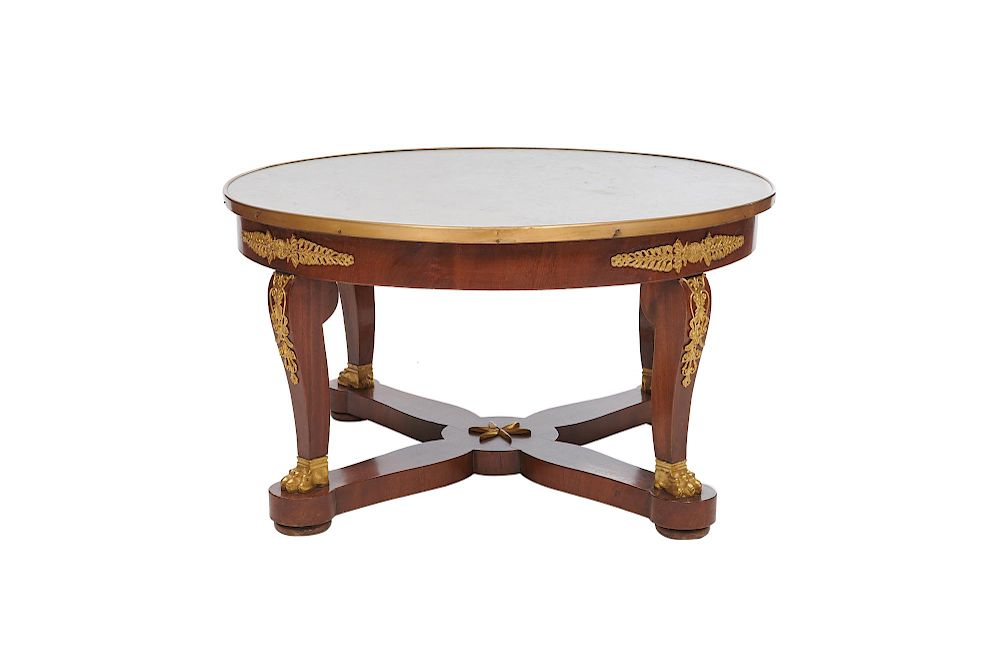 Appraisal: Empire Style Ormolu Mounted Marble Top Circular Low Table early