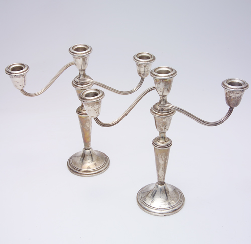 Appraisal: Pair of Gorham weighted sterling silver three-light candelabra Minor dings