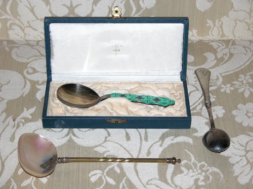 Appraisal: Title Norwegian Enameled Silver Spoon Shell Spoon Silver Tea Infuser