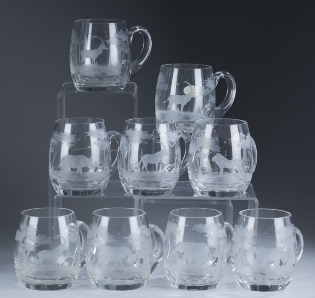 Appraisal: Nine Rowland Ward Crystal Mugs Nine mugs from the Nairobi