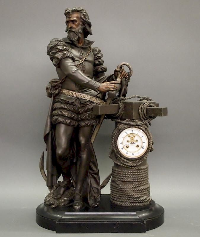 Appraisal: French Ponce de Leon Statue clock A late th century