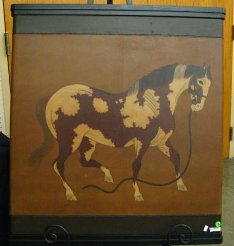 Appraisal: Horse motif painted on leather wall decoration circa 's ''