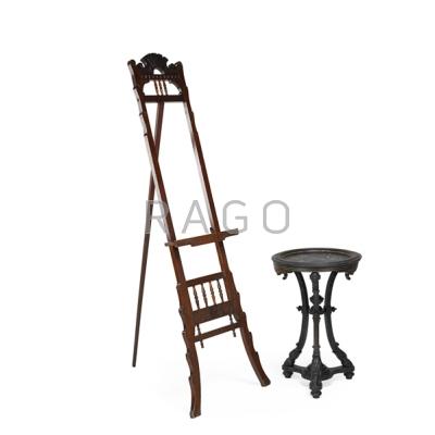 Appraisal: VICTORIAN FURNITURE Eastlake easel in walnut and ebonized pedestal base