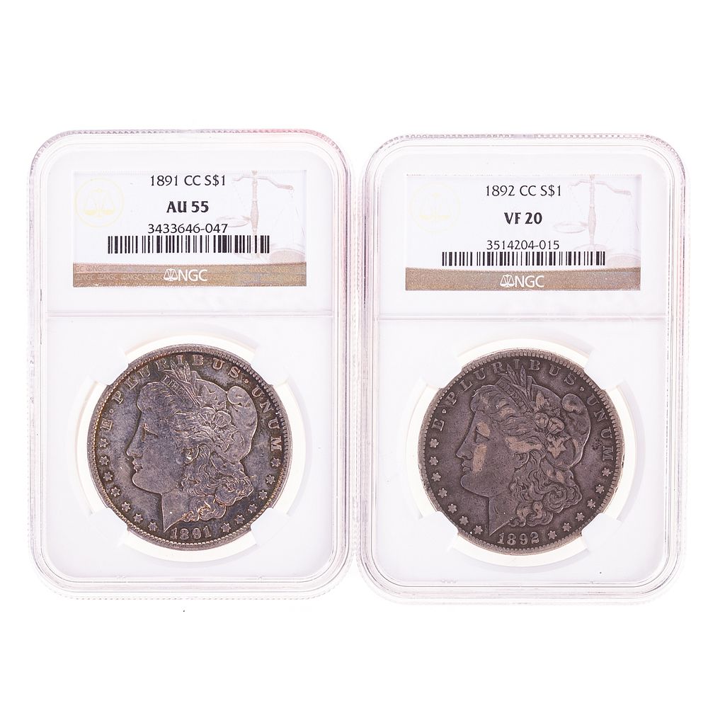 Appraisal: A Pair of NGC Graded CC Morgan Dollars -CC AU