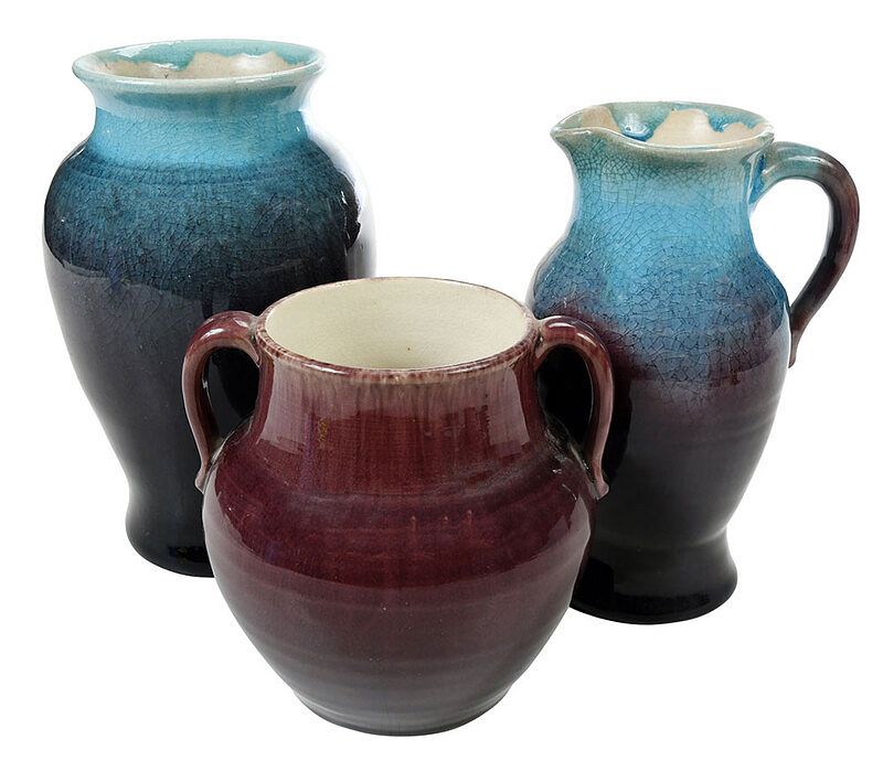 Appraisal: Three Pieces Pisgah Forest Pottery Arden North Carolina - aubergine