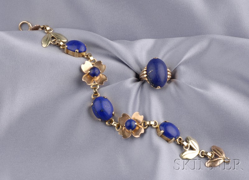 Appraisal: Retro kt Gold and Lapis Bracelet and Ring Tiffany Co