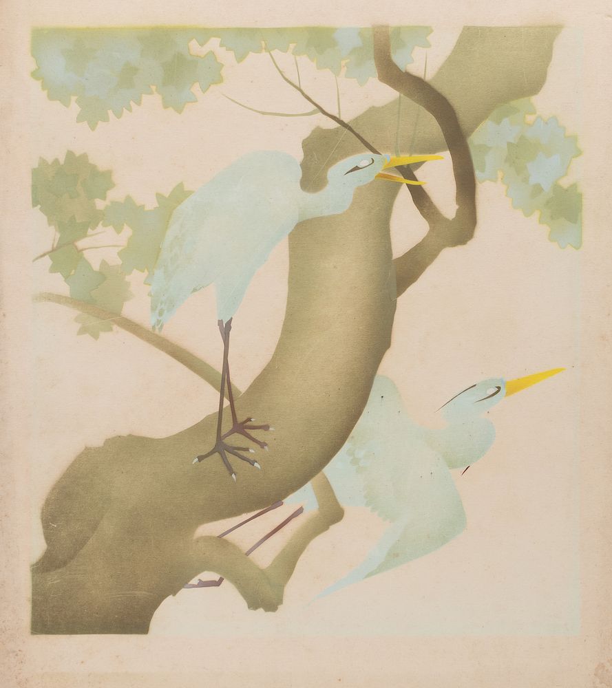 Appraisal: William Hentschel American - Untitled Two Cranes Circa William Hentschel