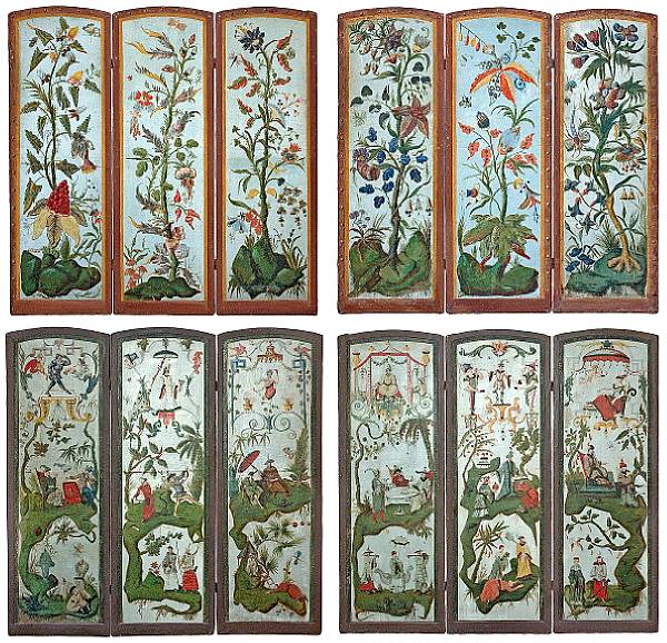 Appraisal: A pair of Continental chinoiserie painted two sided screens probably