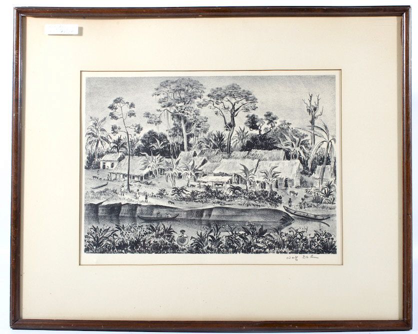 Appraisal: Southeast Indian Village Lithograph By Adolf Dehn For your consideration