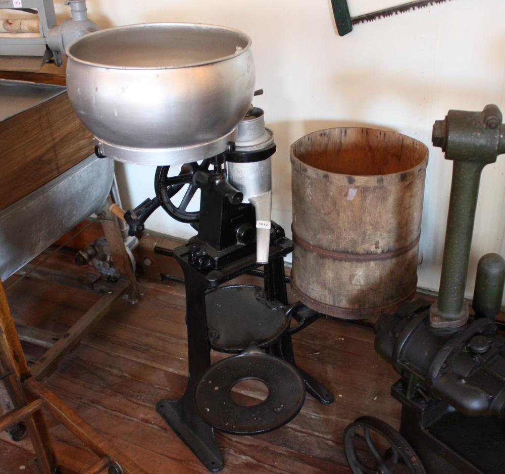 Appraisal: VINTAGE CAST IRON CIDER PRESS WITH WOOD BARREL hand crank