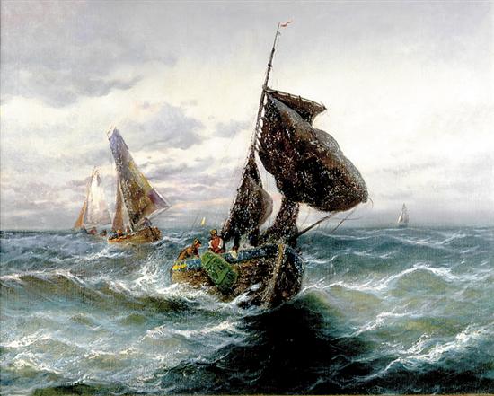 Appraisal: J Schaffarik German th century FISHING IN STORMY SEASoil on