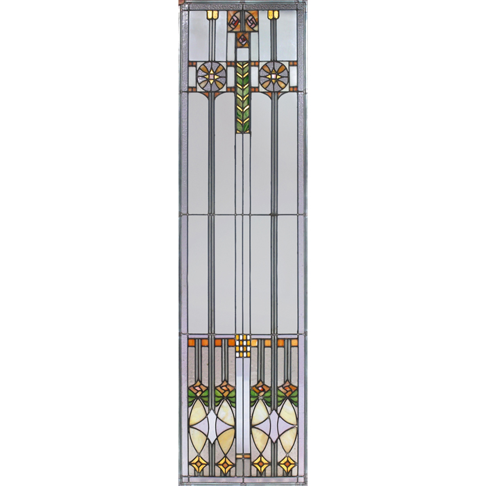 Appraisal: Good Prairie School window geometric design in leaded glass with