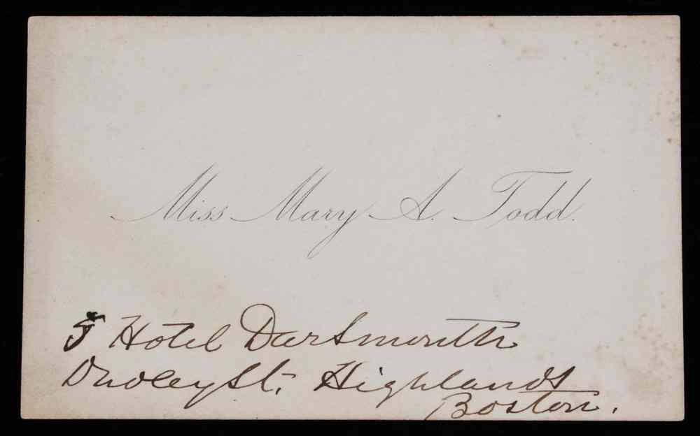 Appraisal: MARY TODD LINCOLN CALLING CARD- calling card reads ''Miss Mary